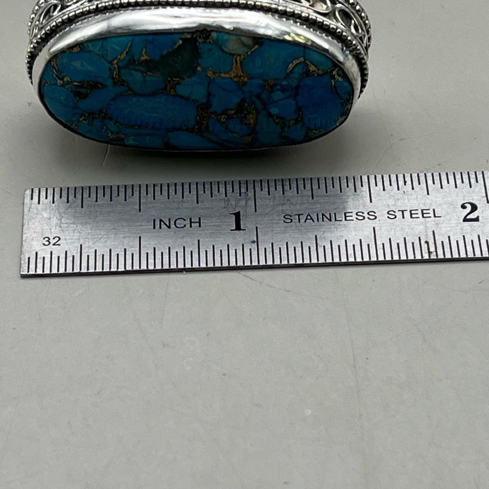 Sterling Silver Mojave Turquoise Oval Statement Ring 925 Southwest Boho - Picture 7 of 7